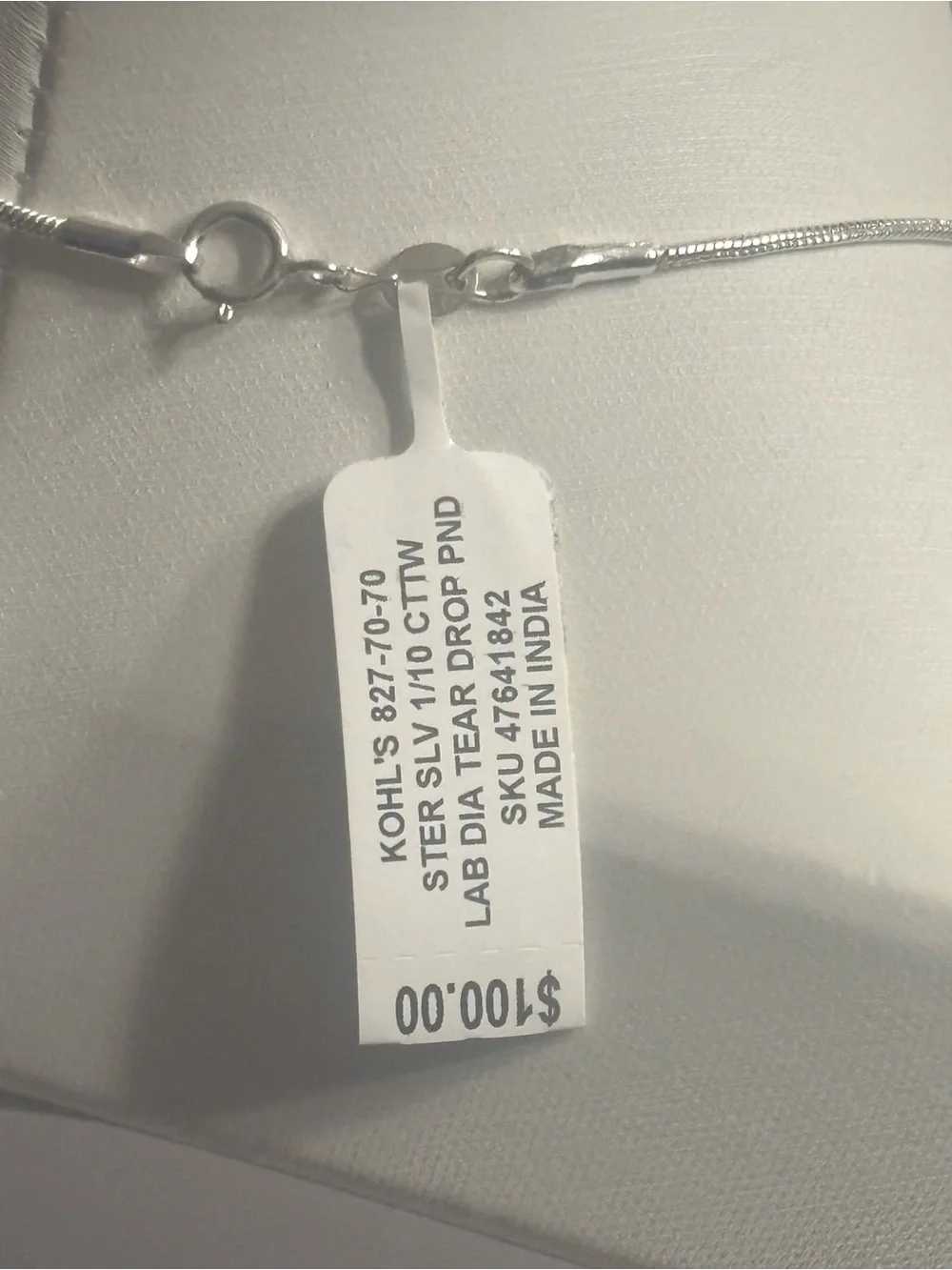 Kohl’s 925 Sterling Silver Infinity Pendant Necklace W/ lab diamonds.